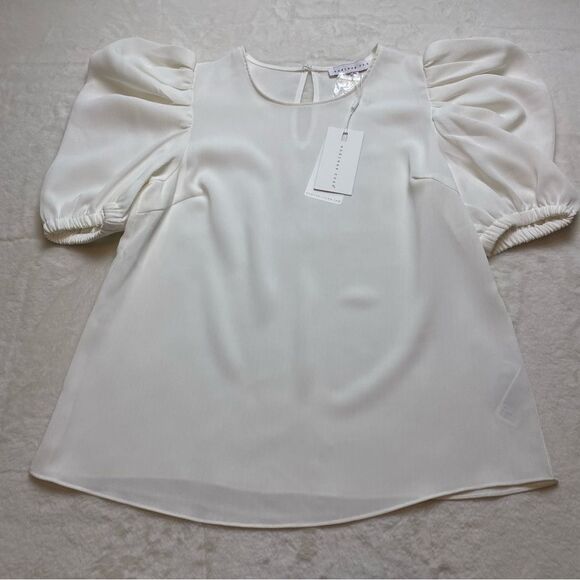 Endless Rose White Pleated Puff Sleeve Top New With Tags Size Small - Picture 1 of 12